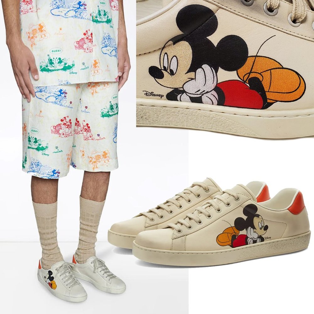 GUCCI SNEAKERS MENS LEATHER DISNEY ACE MICKEY MOUSE SIGNATURE SHOES 9.5G (US 10)